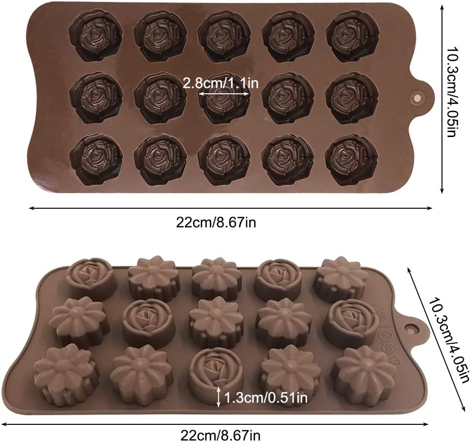 4 Pack Flower Shape Silicone Molds Chocolate Candy Mold, DanziX Silicone Mold for Wedding,Festival, Parties, DIY Enthusiasts-15 Cavity