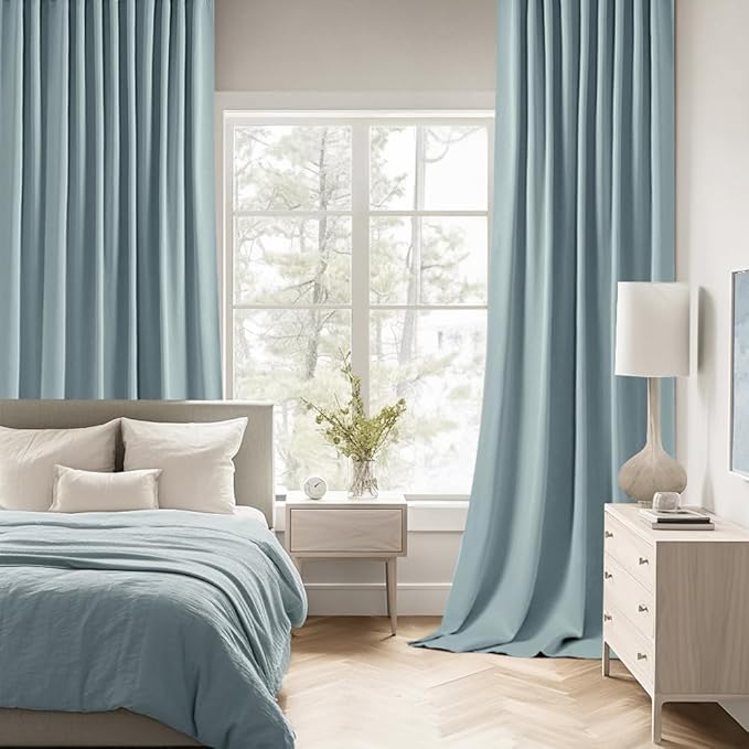 MIULEE Slate Blue Back Tab Blackout Curtains 120 Inch Long 2 Panels Set - Image 2