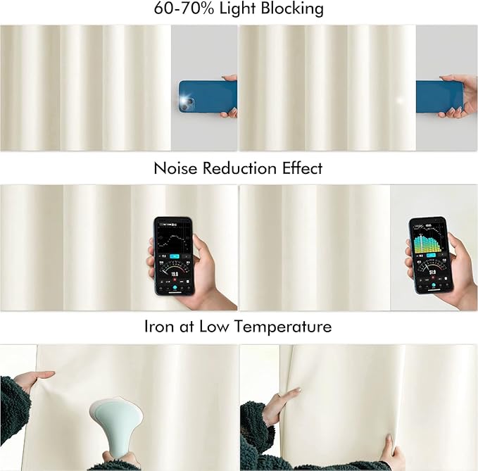 MIULEE Cream Back Tab Blackout Curtains 102 Inch Long 2 Panels Set - Image 5