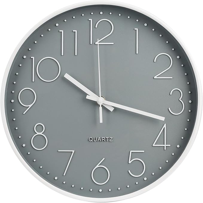 Wall Clock 12 Inch Non-Ticking Silent Modern Simple Style Round Decor Clock by BAKBRAND