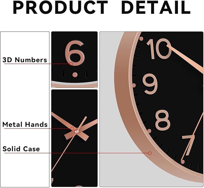 Roymnie Wall Clock 12 Inch Silent Wall Clocks Battery Operated-Modern Non - Image 6