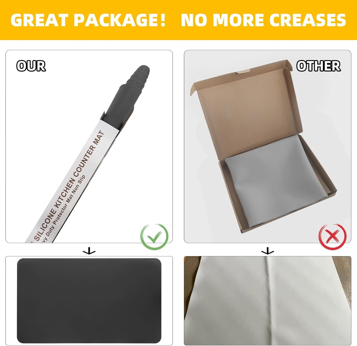 KVK 43.3×25.6in Silicone Mats for Kitchen Counter - Extra Large Silicone Mat Heat Resistant - Glossy Bottom Non Slip - Universal Painting Craft Resin Mat Table Countertop Protector, Transparent