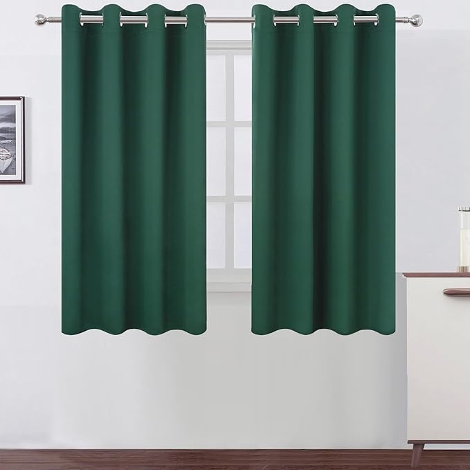 LEMOMO Blackout Curtains 66 x 54 Inch Long Dark Green Curtains Set of 2 Panels by Lemomo