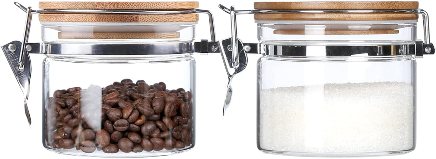 KKC HOME ACCENTS Clear Borosilicate Glass Storage Jars with Airtight Locking Clamp Lids,Glass Jar Canisters,Sealed Glass Jars with Bamboo Lid,Air tight Brown Sugar Salt Container,15 Fluid-oz