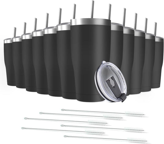 12 Pack 20oz Stainless Steel Tumblers Bulk Reusable Travel Mugs with Lid, Double Wall Powder Coated Coffe Cup for Home, Office, Outdoor Suitable for Vehicle Cup Holders