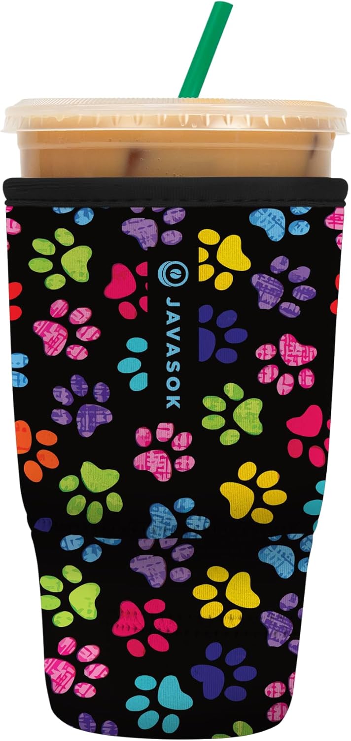Sok It JavaSok Iced Coffee & Cold Soda Insulated Neoprene Cup Sleeve (Pawsitive Vibes, Large: 30-32oz)