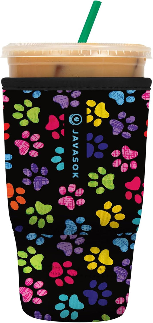 Sok It JavaSok Iced Coffee & Cold Soda Insulated Neoprene Cup Sleeve (Pawsitive Vibes, Large: 30-32oz)