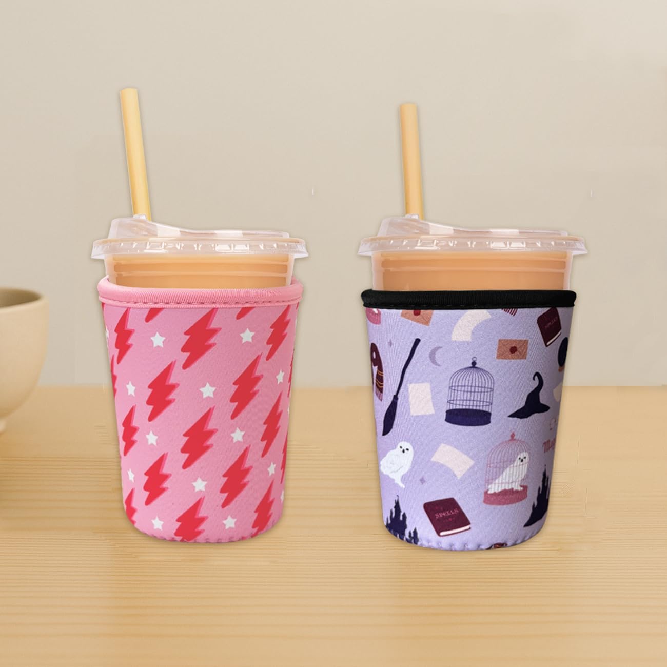 Reusable Insulated Neoprene Iced Coffee Cup Sleeve, Durable Drink Sleeve for Cold Beverages, Beverage Holder for Iced Coffee, Magic Sip