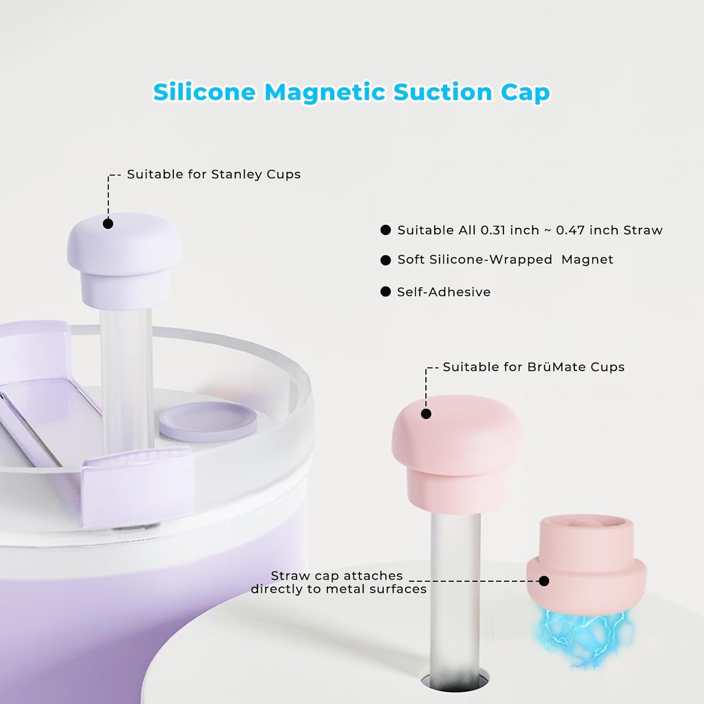 4-Pack Magnetic Straw Caps for BrüMate All Era & Resa Tumblers - Fits 0.31-0.47" Straws, Silicone Self-Adhesive Magnetic Lid Toppers Cap for Stanley 2.0/1.0 40oz 30oz Cup Straws (Multicolor)