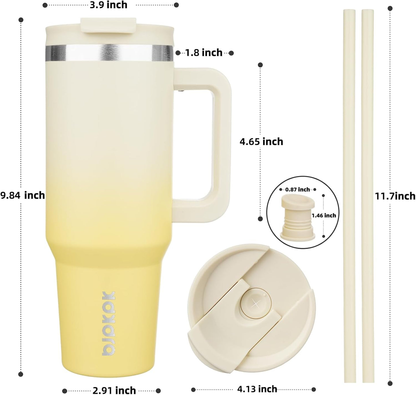 BJPKPK 40 oz Tumbler With Handle Insulated Tumblers With Lid And Straw Stainless Steel Thermal Cup,Lemon