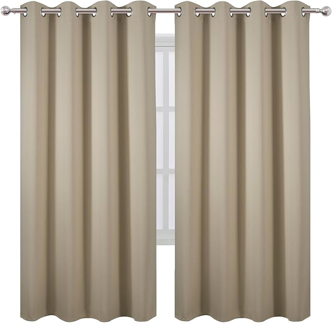 LEMOMO Blackout Curtains 66 x 72 Inch Long Beige Curtains Set of 2 Panels Room - Image 2