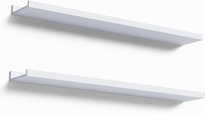 Boswillon 36 Inches Long Floating Shelves Wall Mounted, 2 Set Modern White Shelf by Boswillon