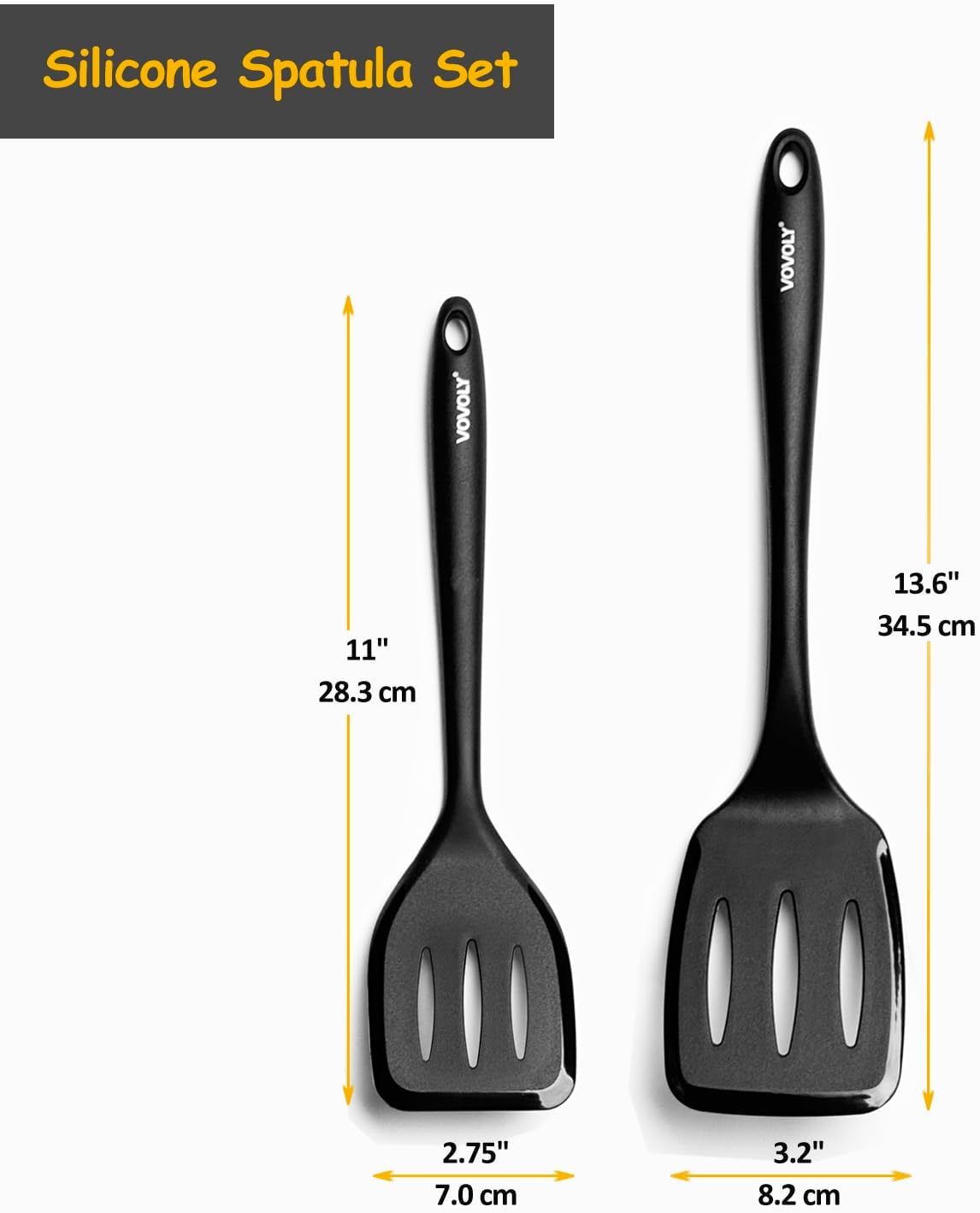 Silicone Spatula Set, 600°F Heat Resistant Silicone Spatula Turner Flipper for Cooking, Non Stick and Non Scratch Kitchen Utensils for Eggs & Fish, 2 Pack, Black