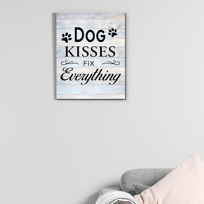 Funny Farmhouse Dog Canvas Wall Art Decor Dog Kisses Fix Everything Rustic Sign - Image 7