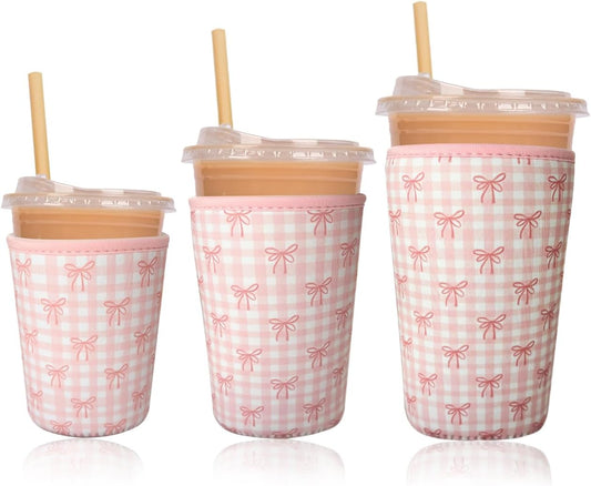 Reusable Insulated Neoprene Iced Coffee Cup Sleeve, Durable Drink Sleeve for Cold Beverages, Beverage Holder for Iced Coffee, Lovely Bows