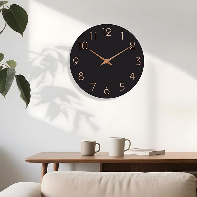 Mosewa 12 Inch Black Wall Clock Battery Operated Silent Non Ticking Modern - Image 6