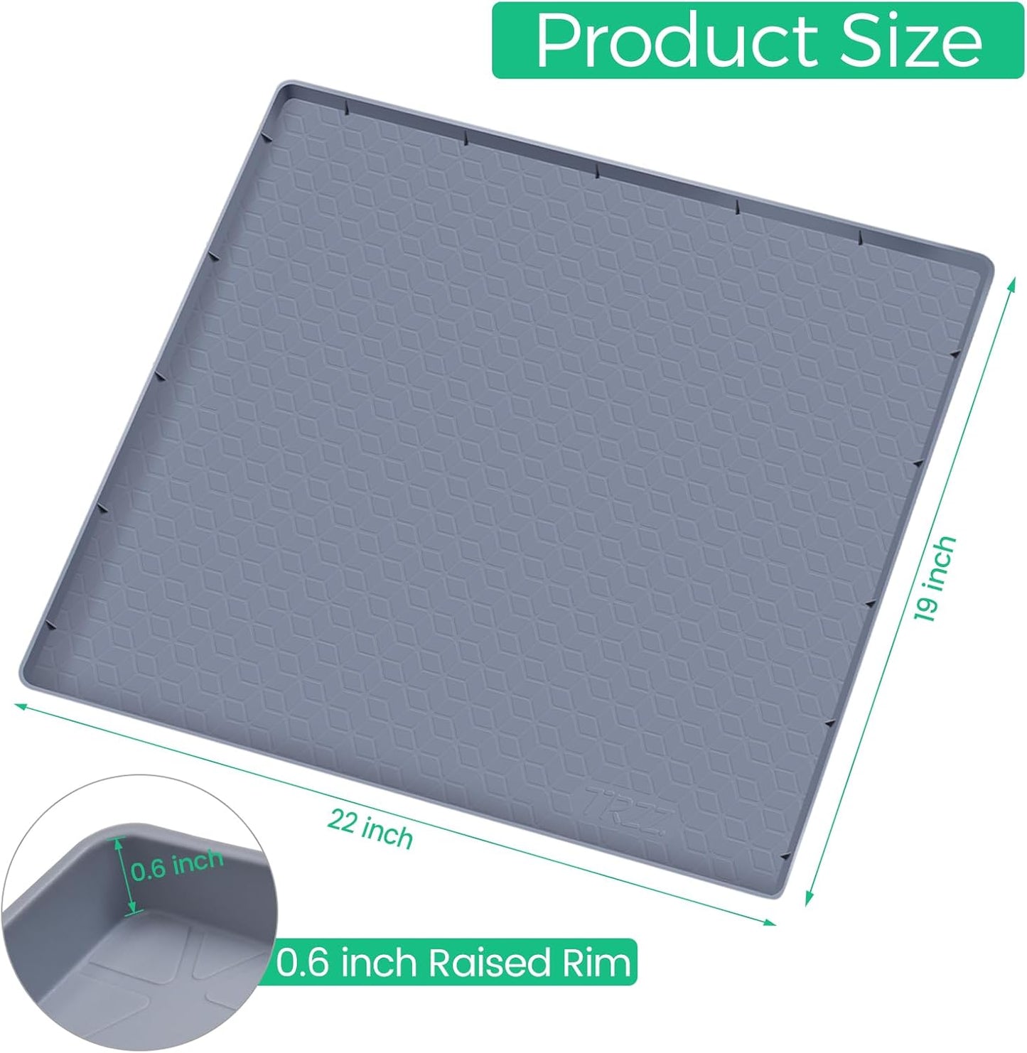 TRZZ Silicone Waterproof Under Sink Mat 22" x 19", Drip Tray and Cabinet Liner for Kitchen and Bathroom, Prevents Water Damage and Organizes Cabinets (Grey)