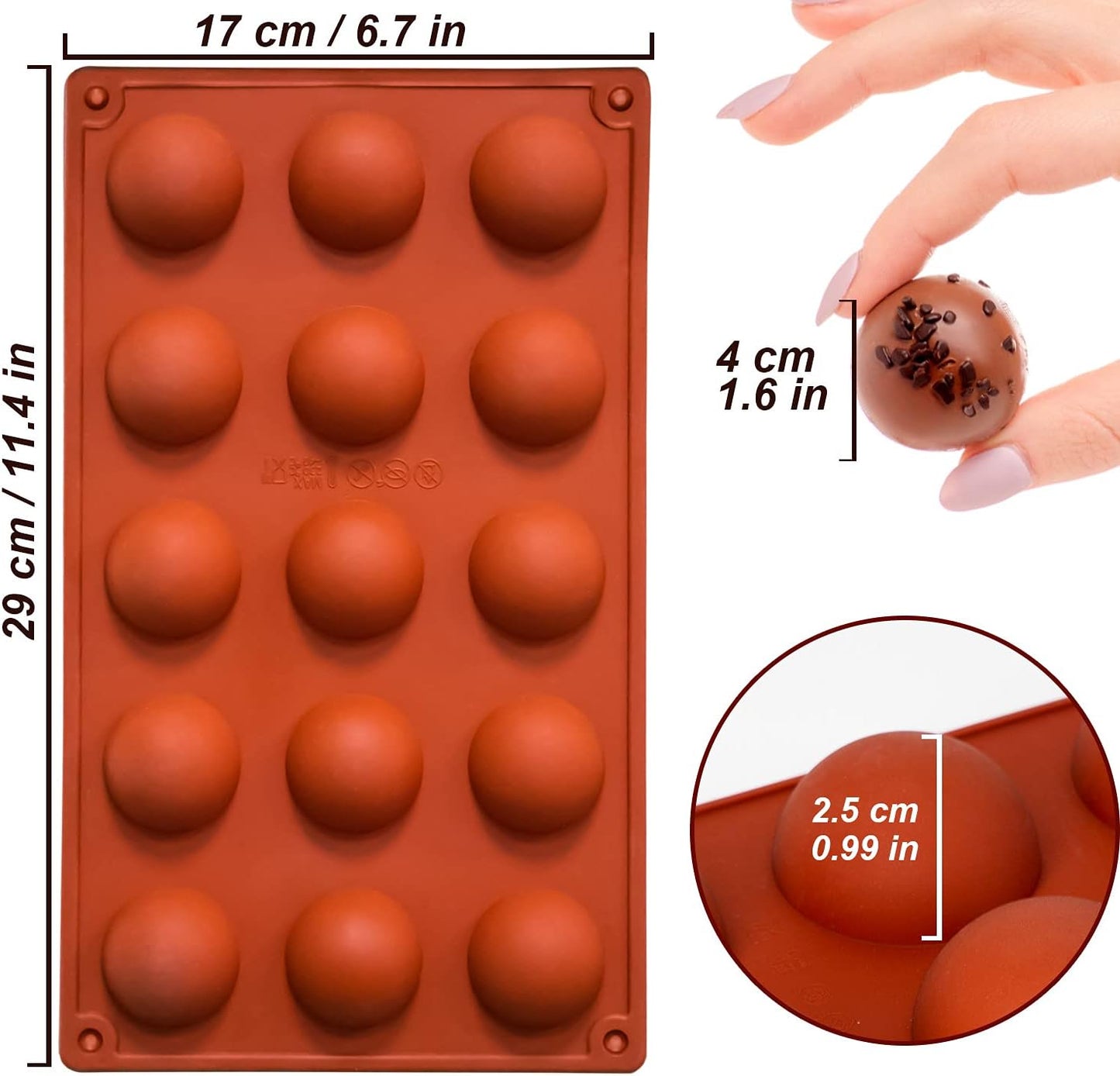 Small 15-Cavity Semi Sphere Silicone Molds Non-Stick,2 Packs Half Sphere Silicone Baking Molds for Making Jelly, Chocolates and Cake