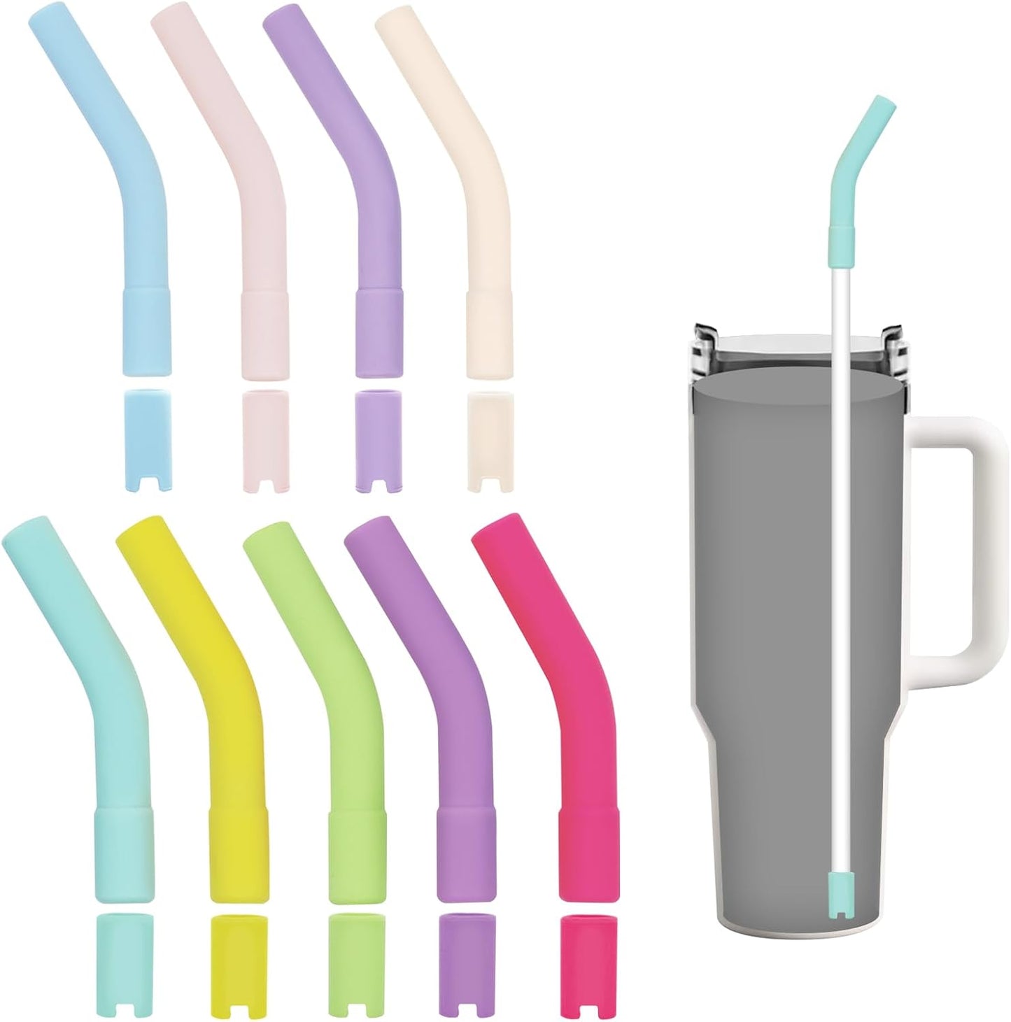 KEIFIN 18 Pcs 8mm 10mm Silicone Straw Tips with Bottom Sleeve Reusable Food Grade Rubber Straw Tips for Metal Glass Straws Replaceable Flex Toppers Elbow Covers for 8/10mm Outer Diameter Straws