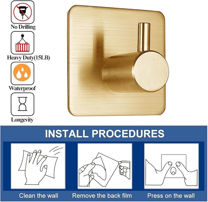 Fotosnow Gold Adhesive Hooks 15LB, Non Tarnish Sticky Hooks - Image 9