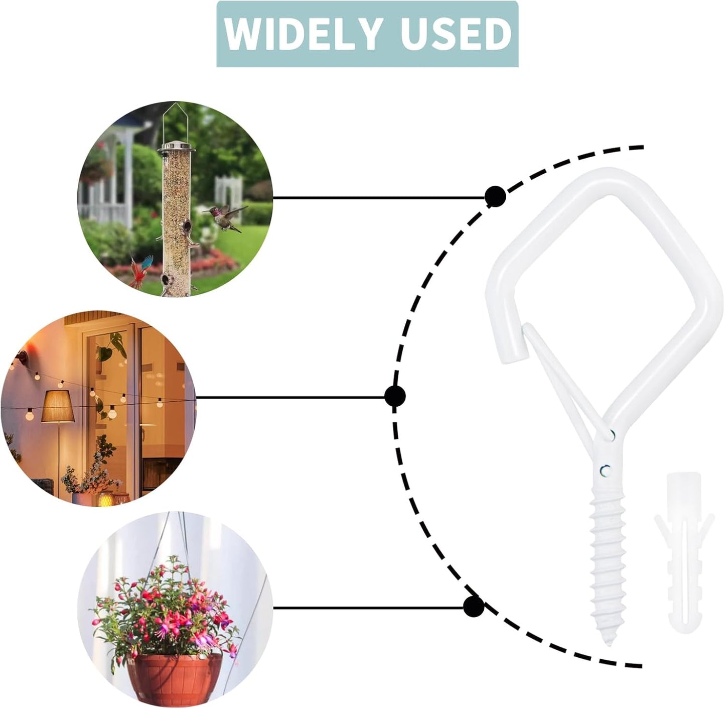 100 PCS White Eye Screw Hooks for Hanging Heavy Duty with Safety Buckle.Metal Ceiling Hooks for Hanging Plants Cup Wind Chime Bird Feeders Patio Lights at Indoor&Outdoor