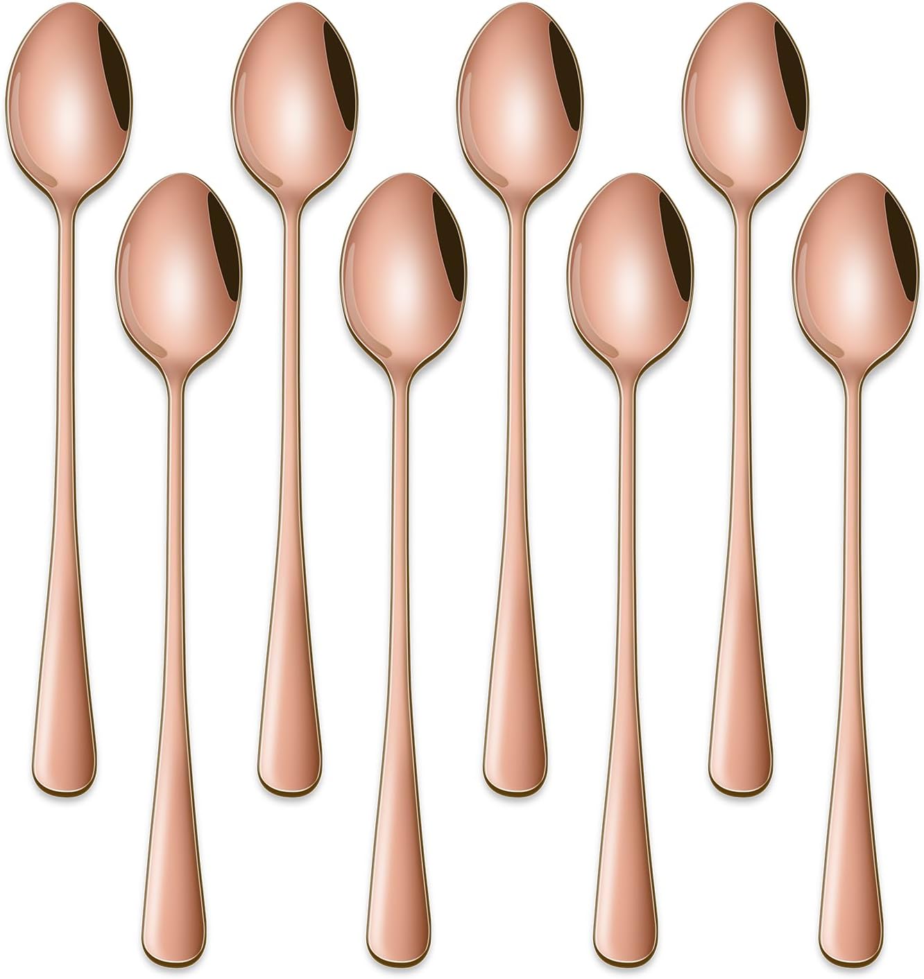 7.5 Inches Long Handle Coffee Stirring Spoons,Set Of 8 Rose Gold Iced Tea Spoon,Copper Stainless Steel Ice Cream Spoons,Sundae Spoon