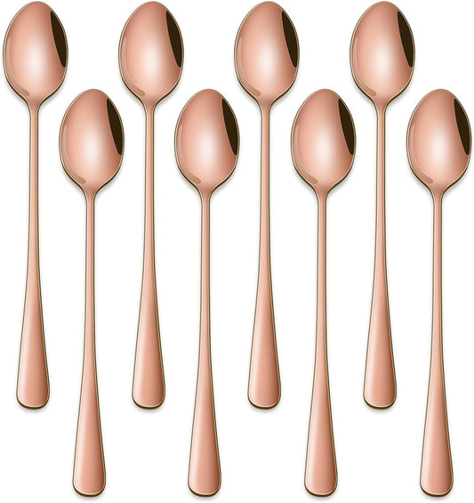 7.5 Inches Long Handle Coffee Stirring Spoons,Set Of 8 Rose Gold Iced Tea Spoon,Copper Stainless Steel Ice Cream Spoons,Sundae Spoon