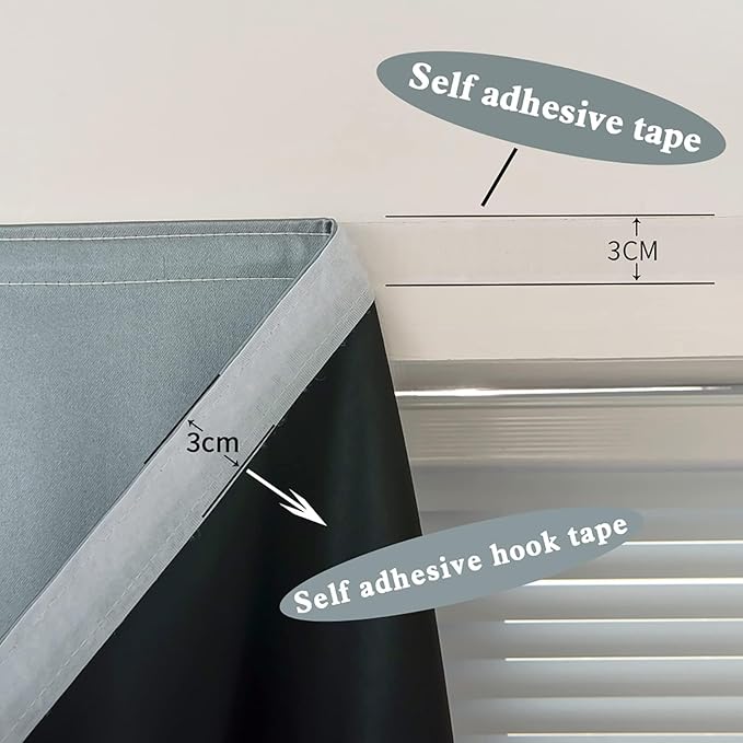 AJAZZ 100% Blackout Shades Window Cover Self Adhesive Curtains Sticky Curtain - Image 5