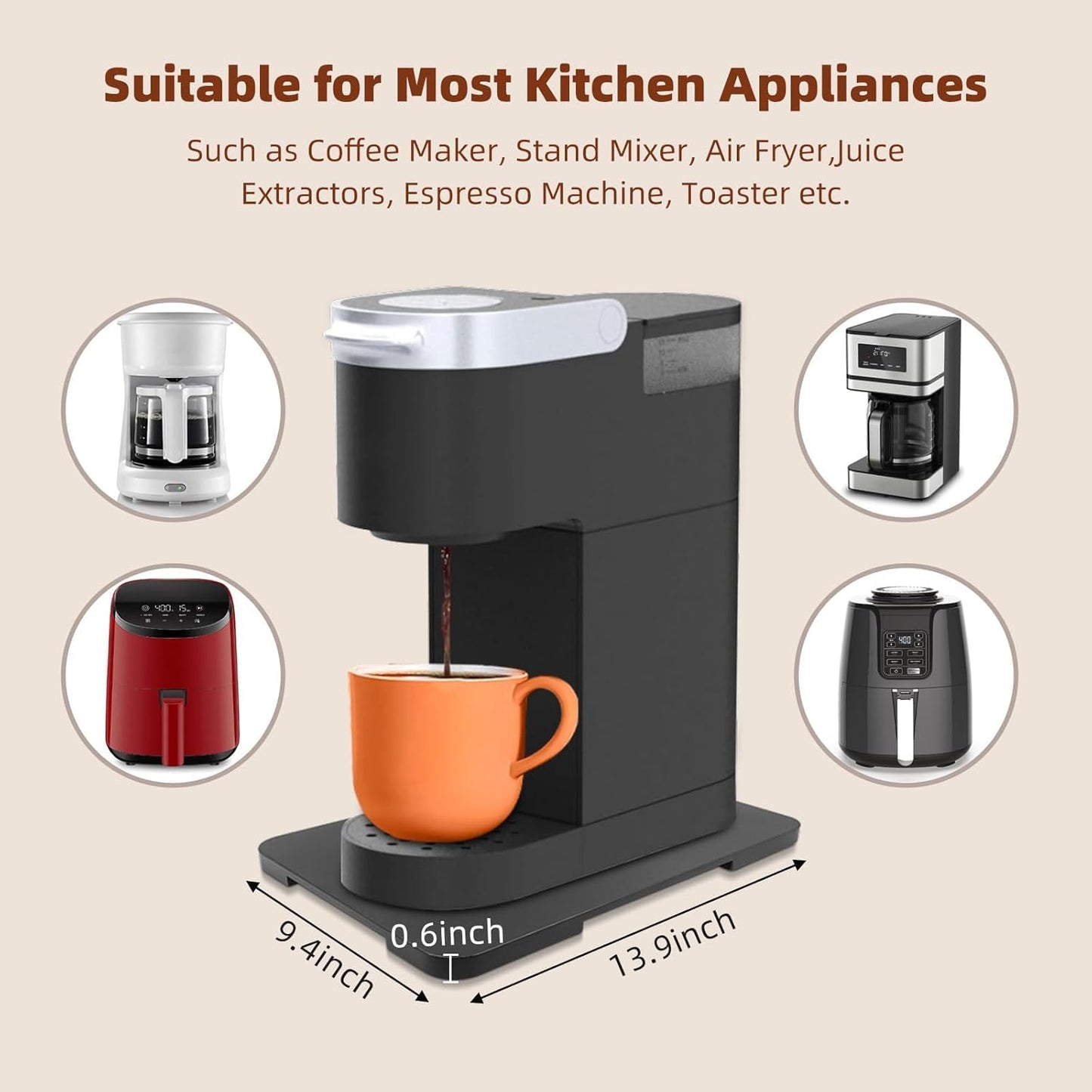 360° Rolling Tray Bamboo Appliance Slider, Appliance Sliders for Kitchen Appliances Sliding Tray for Coffee Maker Appliances Mat Easily from Under The Cabinet Black(13.9"×9.4")