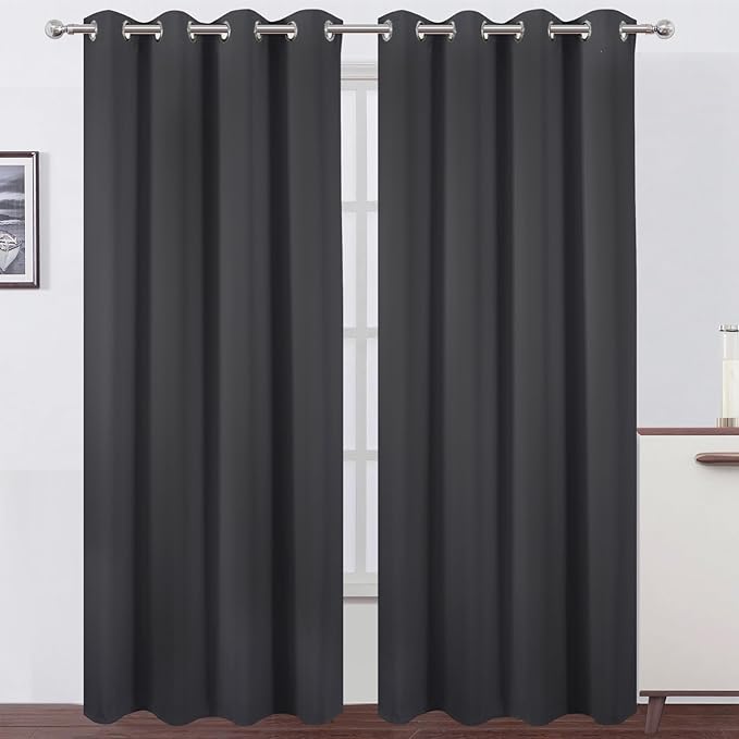 LEMOMO Blackout Curtains 52 x 90 inches Long Dark Grey Curtains Set of 2 Panels - Image 2