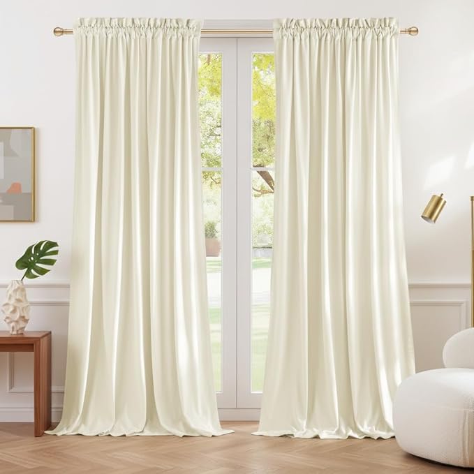 NICETOWN Ivory White Velvet Curtains 84 inches, Luxury Sound Reducing Heavy by NICETOWN