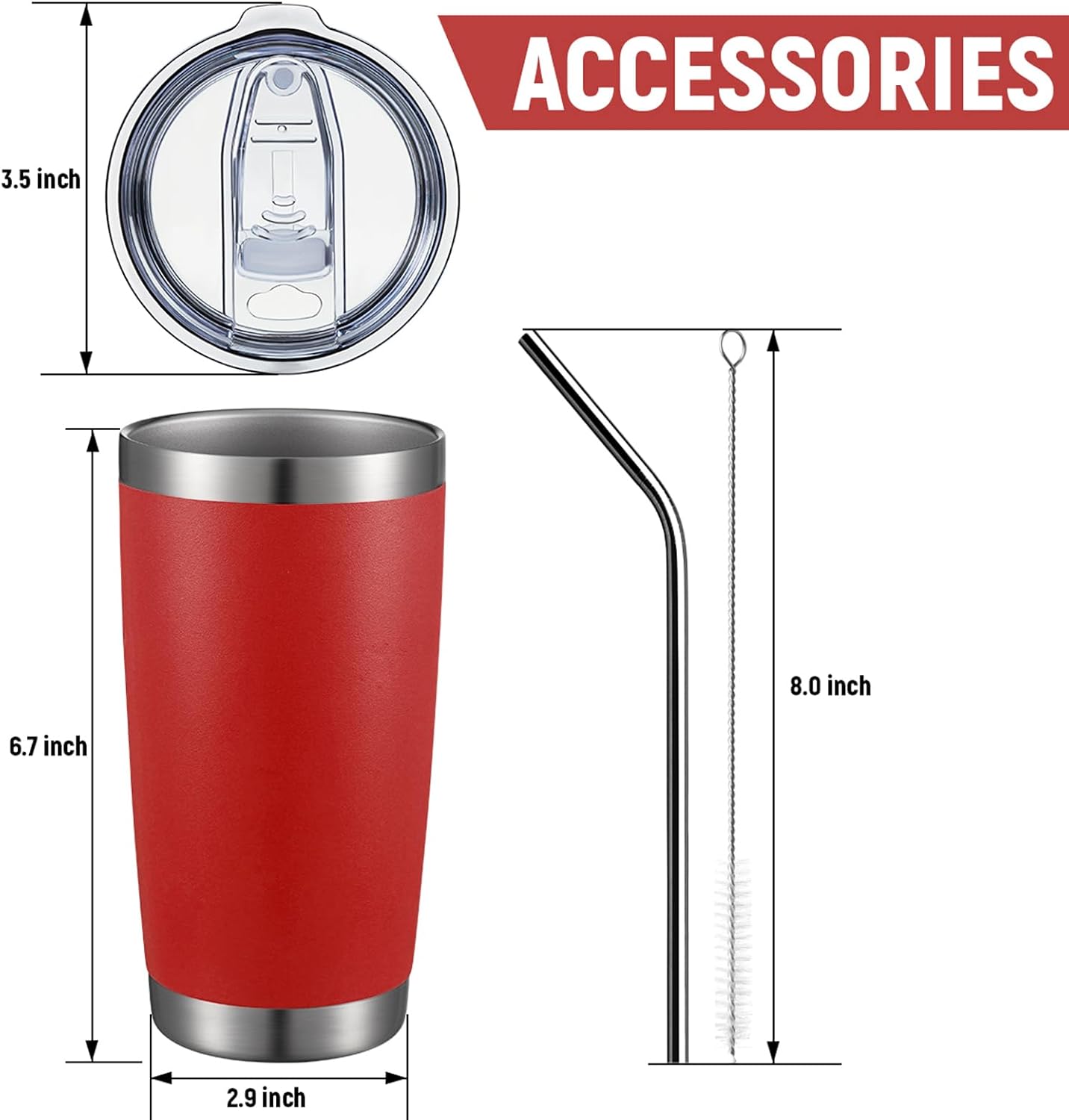COMOOO 20oz Double Wall Vacuum Insulated Travel Mug, Stainless Steel Tumbler with Lid and Straw Durable Powder Coated Insulated Coffee Cup for Cold & Hot Drinks (Red, 1 PACK)