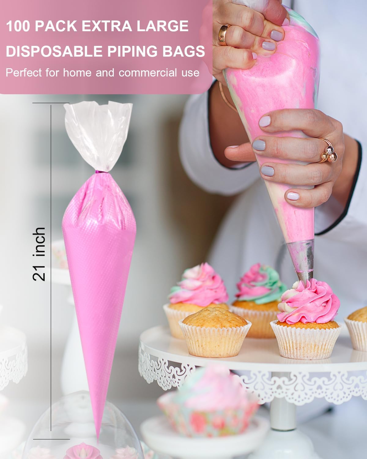 18/21/24 Inch Extra Large Piping Bags Disposable, 100 Pieces Icing Bags, Tipless Piping Bags, Thickened Pastry Bags, Non-Slip & Anti-Burst, Frosting Piping Bags for Cakes Cookies Decoration