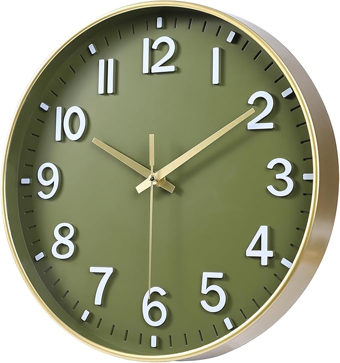 HZDHCLH Wall Clocks Battery Operated, Wall Clock Green Gold, 8 inch Wall Clock - Image 3