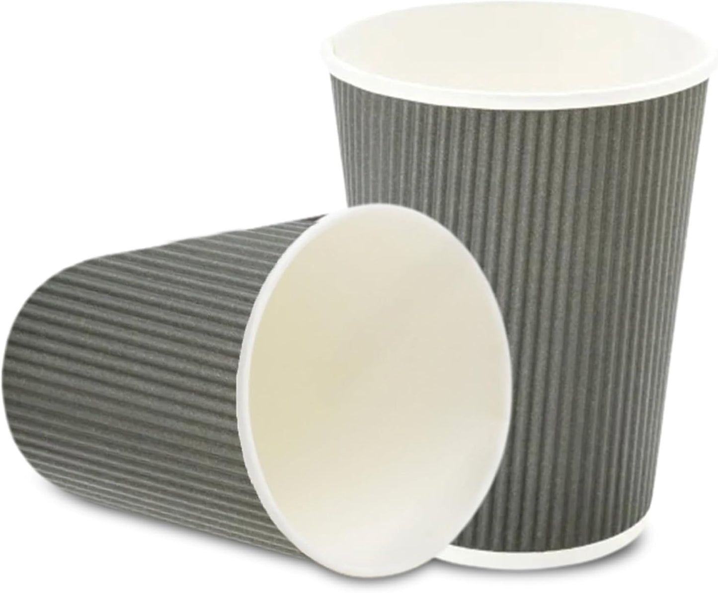Restaurantware-12 Ounce Disposable Coffee Cups, 500 Ripple Wall Hot Cups For Coffee - Lids Sold Separately, Rolled Rim, Gray Paper Insulated Coffee Cups, For Hot Coffee, Tea, And More