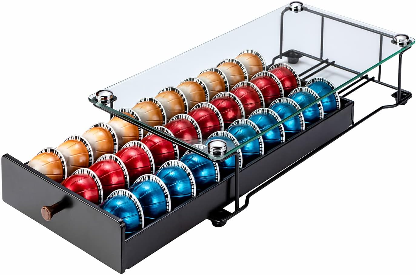 Rice rat Vertuo Capsule Holder Drawer for Nespresso With Glass (Class-30 Pods)