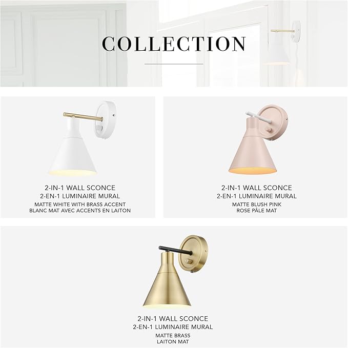 Globe Electric 65542 1-Light Plug-in or Hardwire Wall Sconce, Matte White - Image 12