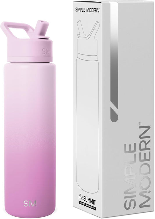 Simple Modern Water Bottle with Straw Lid | Vacuum Insulated Stainless Steel Metal Thermos | Reusable Leak Proof BPA-Free Flask for Sports Gym | Summit Collection | 30oz, Violet Dreams