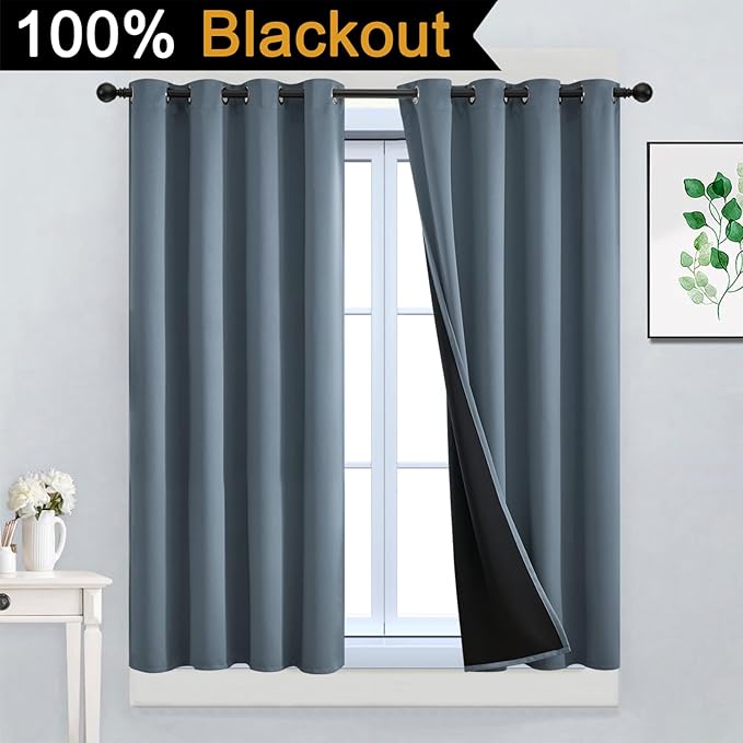 Yakamok 100% Blackout Lined Panels, Room Darkening Thermal Insulated Blackout - Image 2