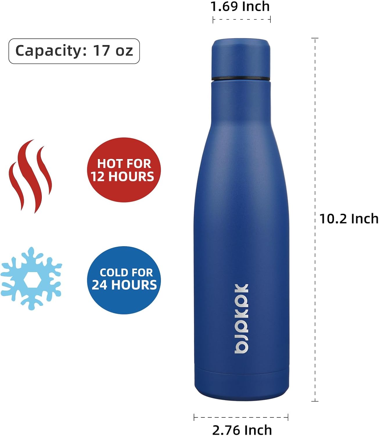 BJPKPK 17oz Insulated Water Bottles Stainless Steel Sports Water Bottles Keep Cold and Hot for Travel Dishwasher Safe,Blue