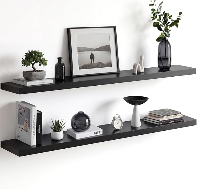 Homeforia Black Floating Shelf 48 inches, High End Solid Real Wood 48 inch Long by Homeforia