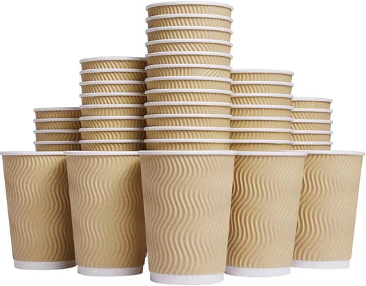 Hot 8 oz Disposable Insulated Corrugated Sleeve Ripple Wall Paper Coffee Cups for Drink, 100,8oz, Brown,Hot Coffee Cups