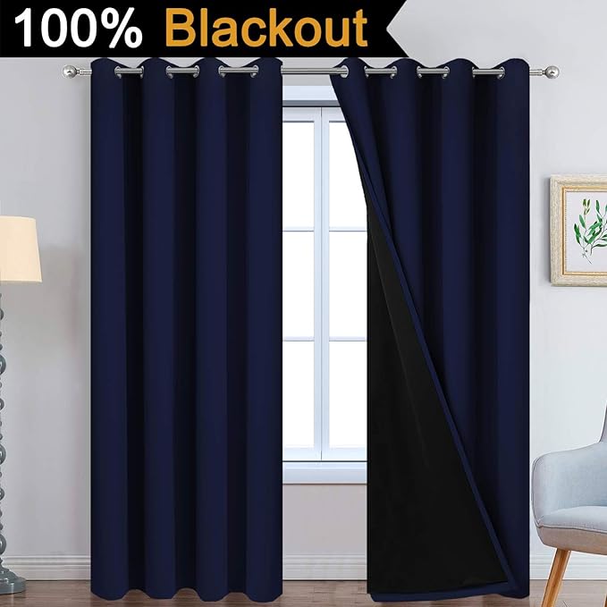 Yakamok Navy Blue 100% Blackout Curtains Energy Saving Thermal Insulated 2 - Image 2