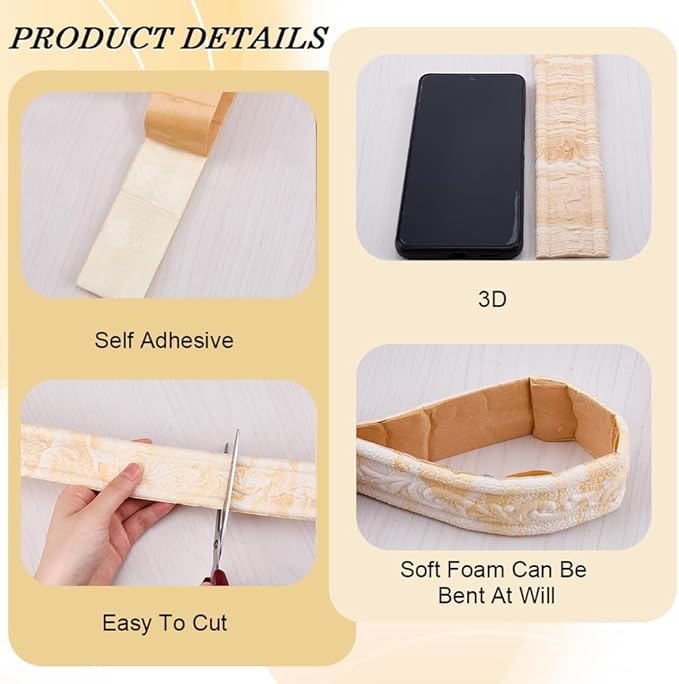 CRASPIRE 90x1.8in Peel Stick Foam Crown Molding Baseboard Trim Yellow White - Image 6