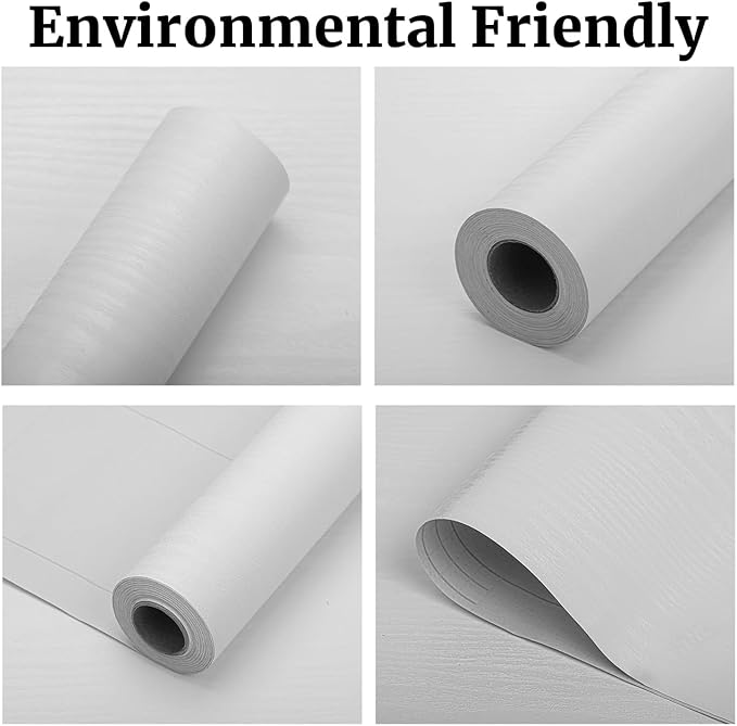 White Wood Wallpaper PVC, 17.5x100 Inch Self-Adhesive Wallpaper, Waterproof - Image 6