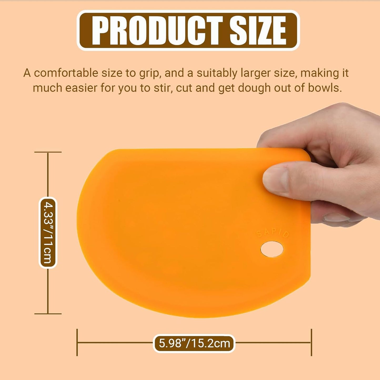 Sapid Flexible Curved Edge Silicone Bowl Scraper(5.98"×4.3"), Food Grade Dough Scraper for Baking Sourdough Bread, Cake, Bench Scrapers, Multipurpose Kitchen Dish Scrapers, Easy to Clean (1, Orange)