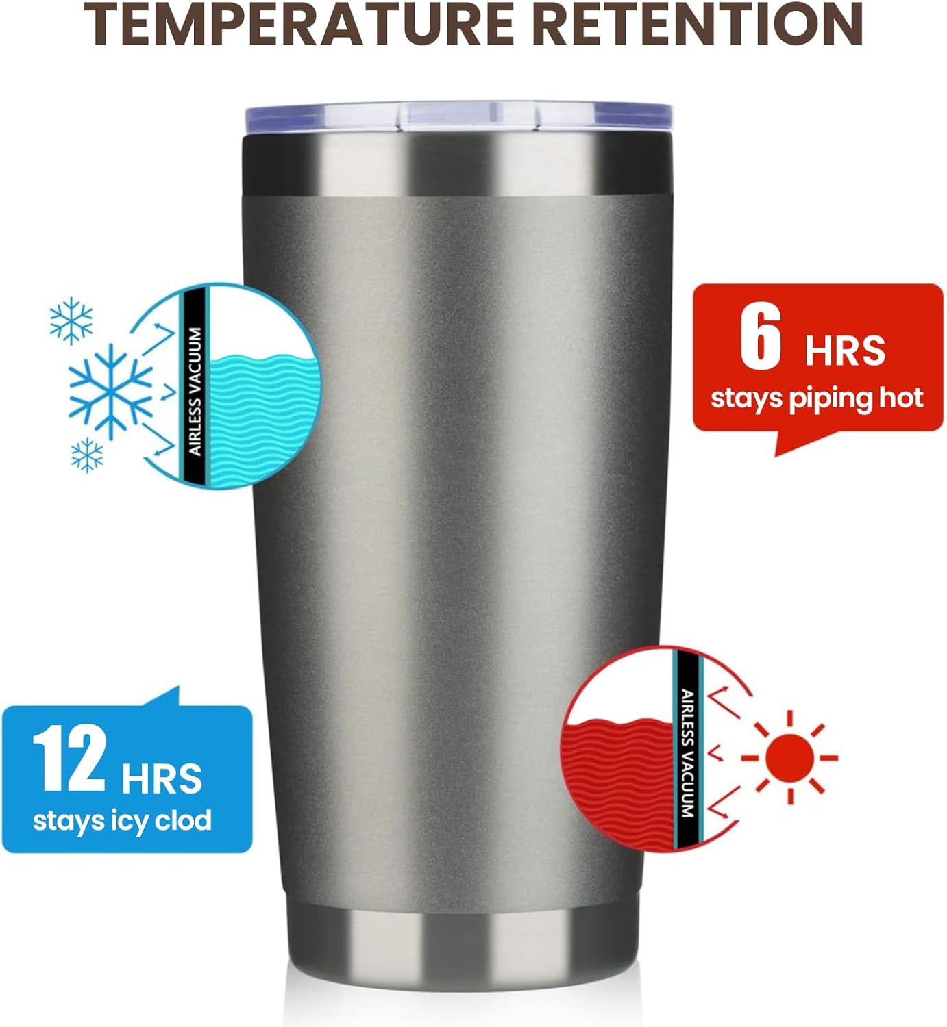 MEWAY 20oz Tumbler Cup Double Wall Vacuum Insulated Travel Mug Bulk, Stainless Steel Tumblers with Lid and Straw, Durable Powder Coated Coffee Cups for Cold & Hot Drinks (Cold Grey, 1)