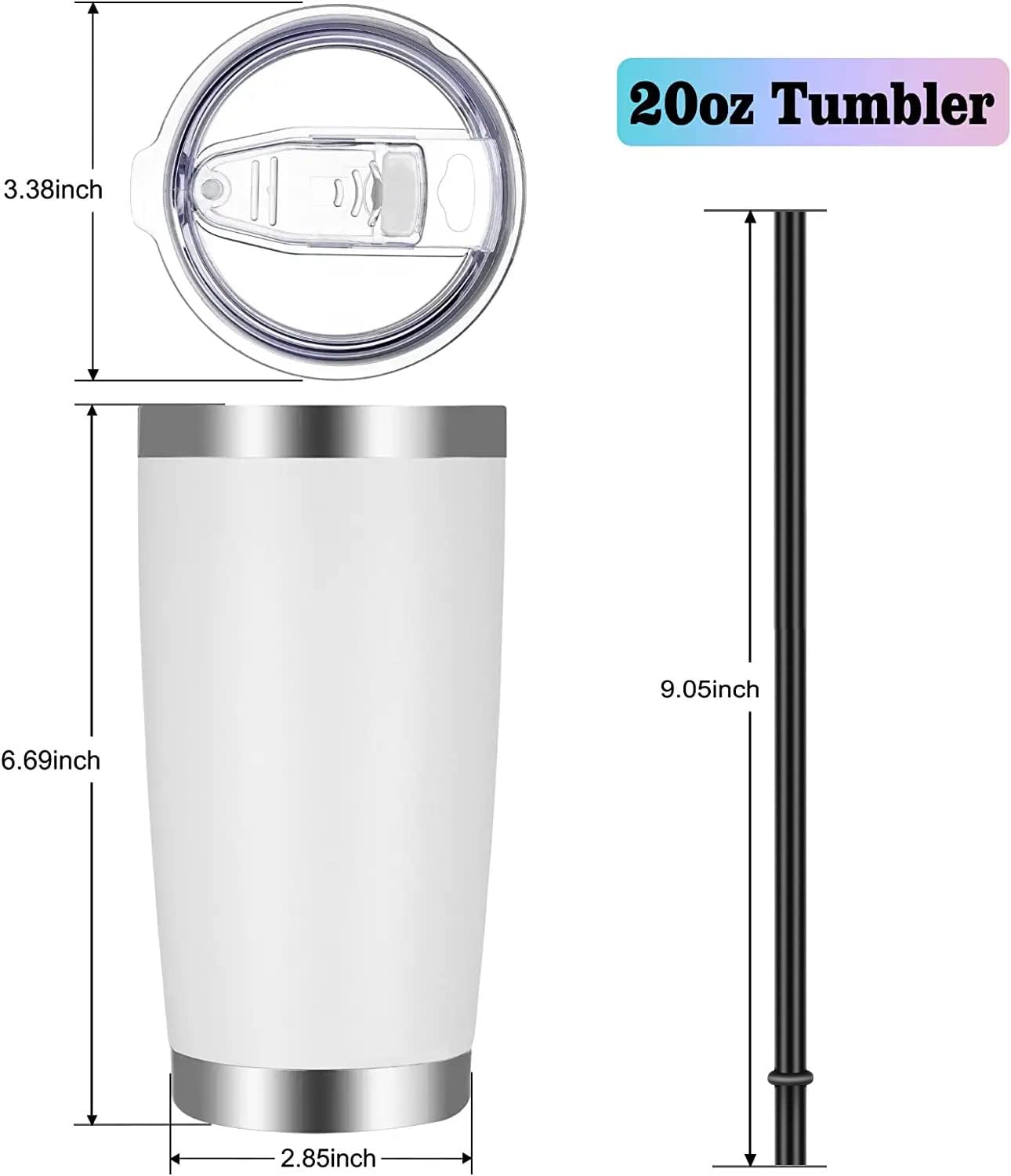 VEGOND 20oz Tumbler with Lid and Straw Stainless Steel Tumbler Cup Vacuum Insulated Double Wall Travel Coffee Mug Powder Coated Coffee Cup(White 1 Pack)