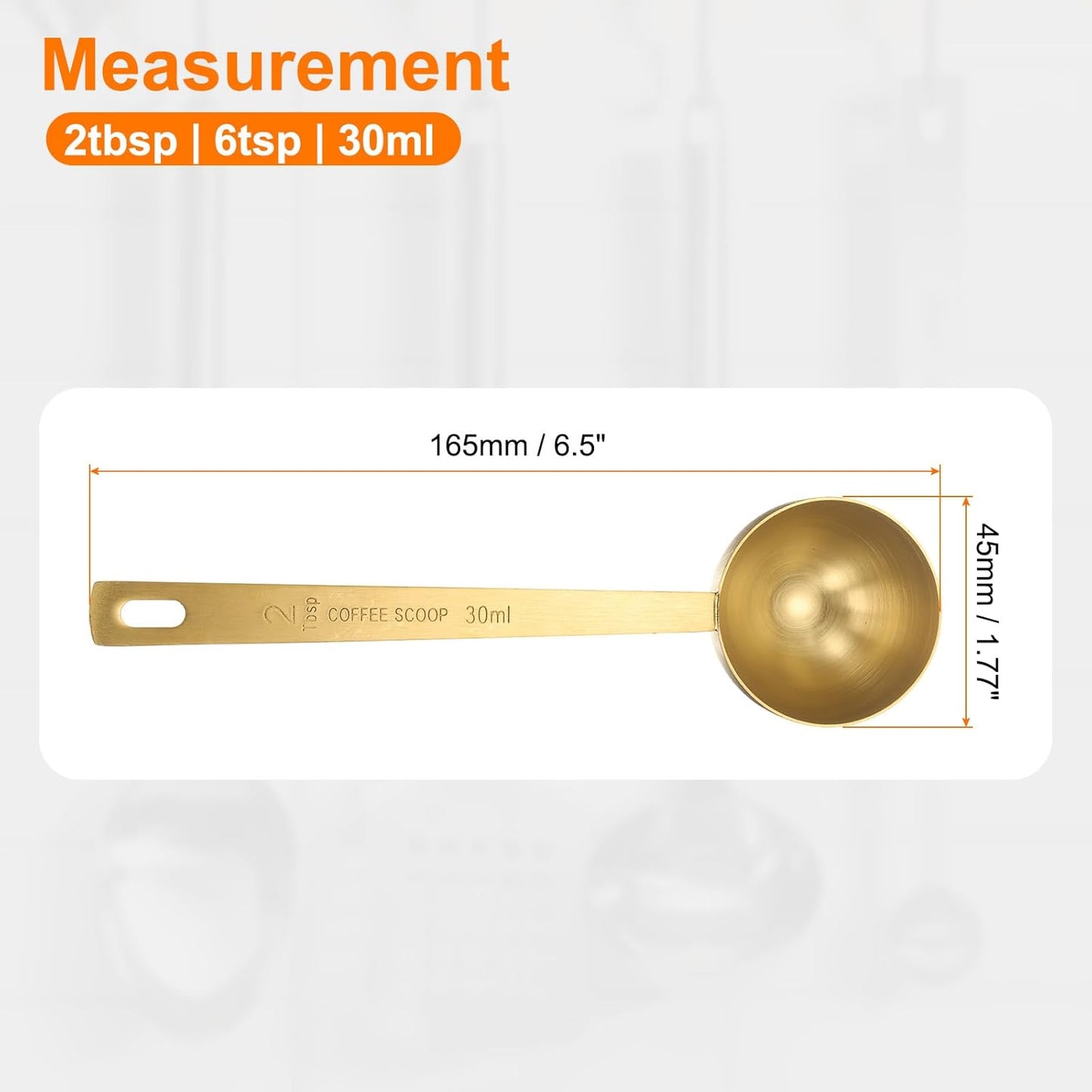 HARFINGTON Coffee Scoop Spoon 2tbsp (6tsp, 30ml) 304 Stainless Steel Long Handle Teaspoon/Tablespoon Measuring Spoons Scoops for Tea Sugar Kitchen, Gold