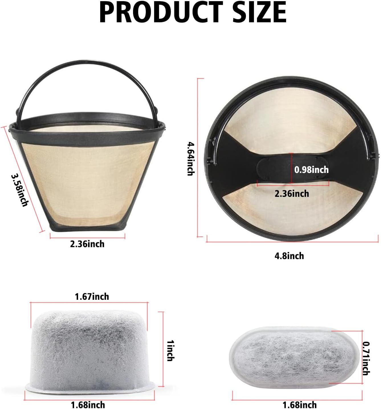 2Pack Reusable Coffee Filter Replacement and 10Pack Charcoal Water Filters Compatible with Cuisinart Coffee Maker